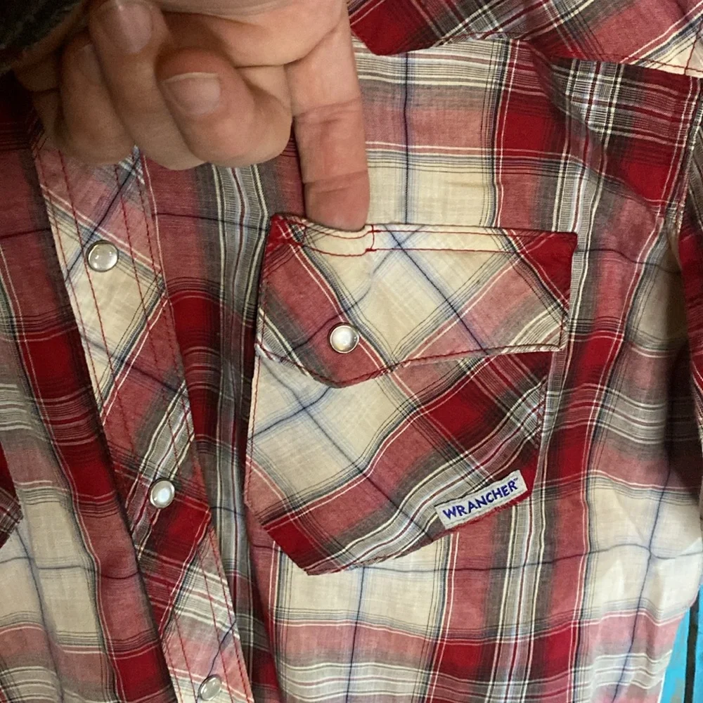 Vintage Wrangler Wrancher short sleeve pearl snap western shirt medium red white - Picture 6 of 6